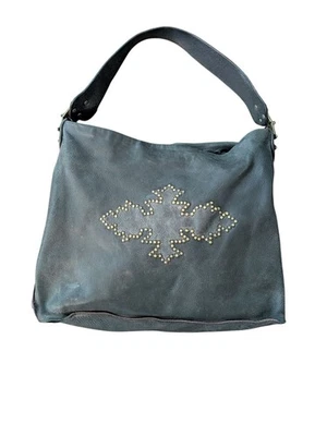 Y2K Tylie Malibu Black Distressed Boho Slouchy Handbag Metal & Leather Strap  - Image 1 of 4