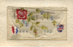 WWI, FLOWERS - Embroidered Silk Military Patriotic Postcard - Picture 1 of 2