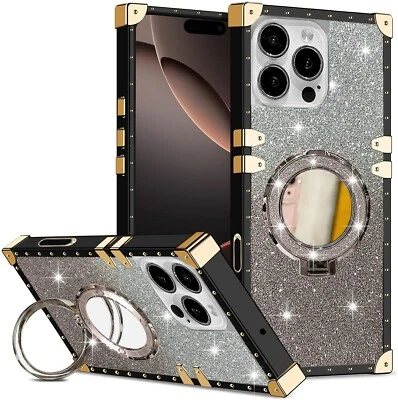 Mirror Magnetic Holder Case Hot Glitter Shockproof Cover Back For Various Phone - Image 1 of 4