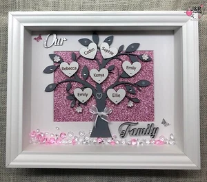 Personalised 3D Box Frame Family Tree Gift Unique Keepsake Home Art Decor - Picture 1 of 3