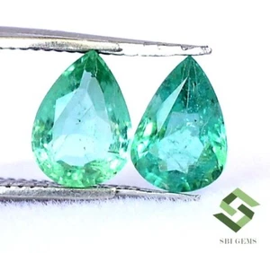 7x5 mm Certified Natural Emerald Pear Cut Pair 1.18 CTS Untreated Loose Gemstone - Picture 1 of 6