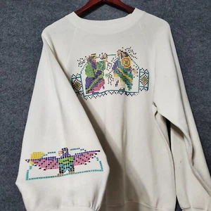 Vintage Indianer Perlen Stamm Sweatshirt Erwachsene Large Azteken Adler Stamm - Bild 1 von 13