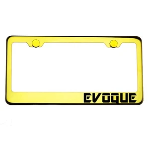 Gold Chrome License Plate Frame EVOQUE Laser Engraved Metal Screw Cap - Picture 1 of 8