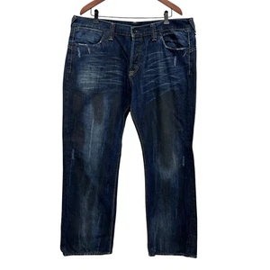 Ed Hardy Men's 40x34 Wide Leg Distressed Dark Denim Embroidered Button Fly Jeans - Picture 1 of 10