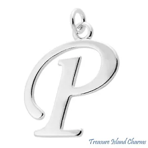 Script Letter P Initial 925 Solid Sterling Silver Charm Pendant MADE IN USA - Picture 1 of 2