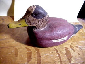 Signed Flex B. Julo Vintage Miniature FOLK ART Carved DUCK DECOY with Glass Eyes - Picture 1 of 6