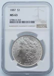 1887-P Morgan Silver Dollar NGC MS 63 - C1239 - .705 - Picture 1 of 4