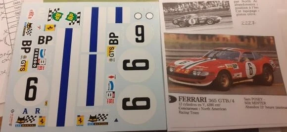 decals decalcomanie déco ferrari ferrari 365 gtb4 lm le mans 1/18 - Photo 1/1