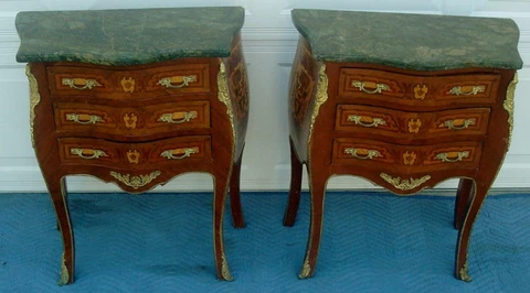 PAIR OF 2 FRENCH LOUIS XV STYLE PAINTED MARBLE TOP CHEST Cover