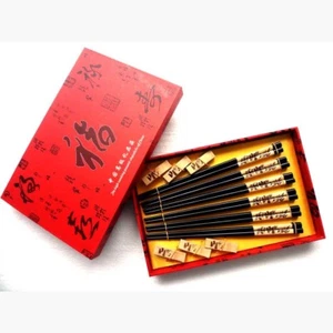 SET 6 Pairs Chopsticks/Rests/Gift Box wood Pyrograph Carved Chinese Panda style - Picture 1 of 5