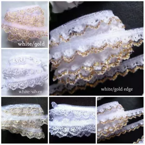 Ruffled Lace Trim 3/4 inch wide white/silver or white/gold price per yard - Picture 1 of 6