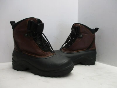 Botas de nieve Lands End de cuero marrón negro con cordones de goma para mujer talla 7 M Sty 74999 Foto 1 de 4