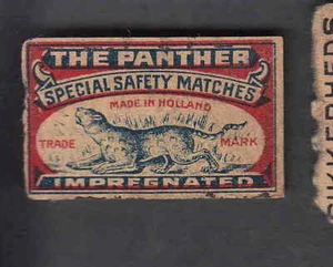 Ancienne  petite étiquette   allumettes  Hollande  E34  Panthère - Picture 1 of 1