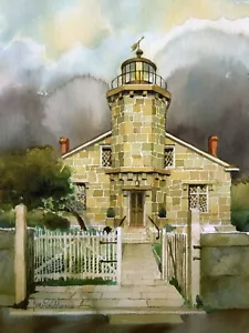 Stonington Harbor Leuchtturm Museum Connecticut. James Mann Aquarell Notizkarten - Bild 1 von 3