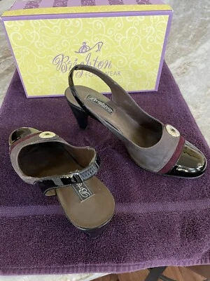 BRIGHTON BREE GRAY SUEDE AND WINE SLINGBACK PUMPS WITH BLACK PATENT CAP - Image 1 of 3