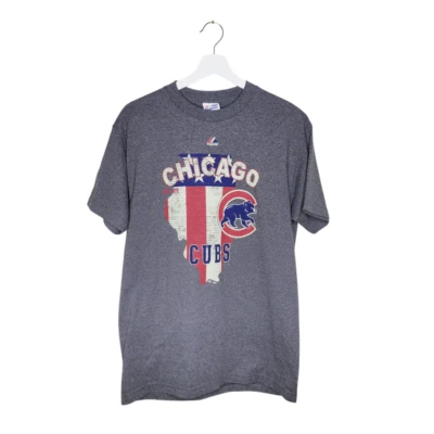 Camiseta Majestic Chicago Cubs bandeira americana Illinois cinza tamanho M #3248 - Imagem 1 de 4