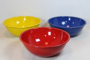 Vintage Yellow Enamel Enamelware Bowl Country Farmhouse Rustic 6 3/4” Diameter - Picture 1 of 8