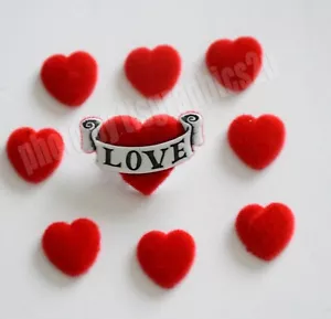 Red Velvet Hearts / Flocked Flat Back Hearts / Dress It Up Valentine Love Heart - Picture 1 of 4