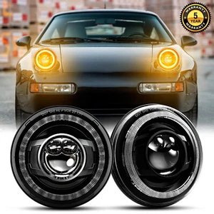 Pair 7'' Round LED Headlights High-Low DRL Turn Signal For Porsche 944 1983-1991 - Picture 1 of 12