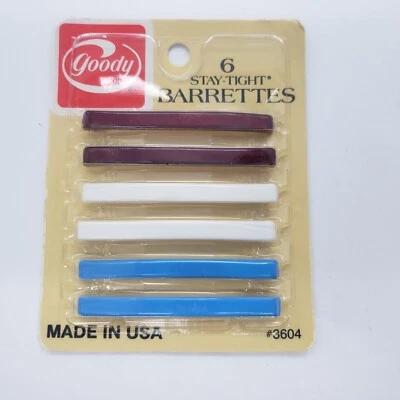 Goody Stay Tight 6 Barrettes  2.5" #3604 Burgundy White Blue Vintage 1982 *NOS* - Image 1 of 4