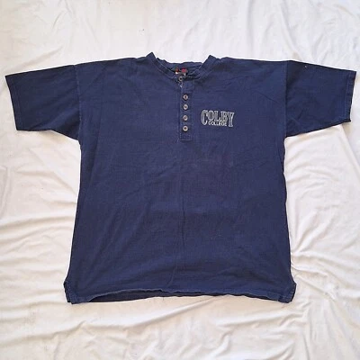 Camisa De Colección Colby College 1/4 Botón Para Hombres XL Jostens Azul Marino Maine Hecha en EE. UU. Foto 1 de 4