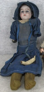 Antike deutsche Heinrich Handwerck Biskuitleder Stoffpuppe mit Zähnen blaue Augen - Bild 1 von 13