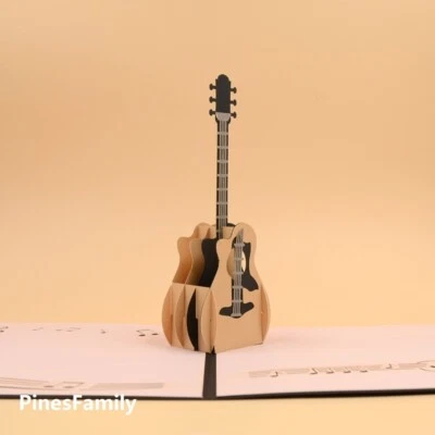 PINESFAMILY J04-3D Pop-Up Card: Guitar and Music! Perfect Gift for Music Guit Lovers