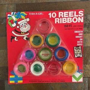 70er Jahre Trim-A-Gift Vintage Weihnachtsband versiegelt auf Karte, OVP - Bild 1 von 7