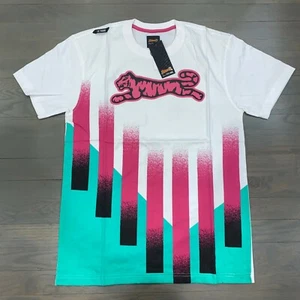 Le Tigre White Pink Logo Stripe Retro Short Sleeve T-Shirt Tee Men's Size Small - Picture 1 of 5