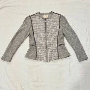 Chaqueta Rebecca Taylor Tweed Cremallera Completa Mezcla Algodón Talla 6 Gris Jaspeado - Imagen 1 de 9