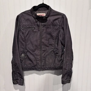 Mossimo Supply Co. Womens L Moto Jacket Pinstripe Charcoal Gray Zip Front Grunge - Picture 1 of 13