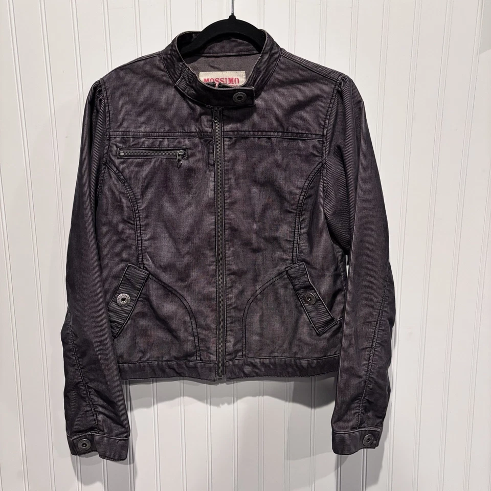 Mossimo Supply Co. Mujer L Moto Chaqueta Rayas Gris Carbón Cremallera Frontal Grunge Foto 1 de 4