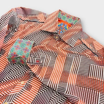 Camisa Robert Graham Para Hombres Abotonada Puño Abatible Talla XL Geométrica Seda Ribete Paisley Foto 1 de 4