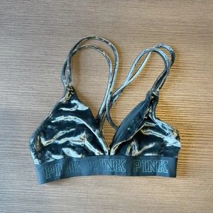 Victoria's Secret PINK Women's Small Teal Blue Velvet Bralette Strappy Bra - Picture 1 of 10
