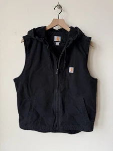 Carhartt Vest Fleece Lined Hooded 103837 BLK Black Mens Medium Duck Workwear - Picture 1 of 4