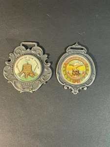 2 Woodmen Of The World Watch Fobs Metal & Celluloid. Beautiful - Picture 1 of 14