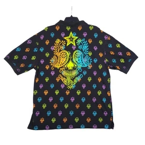 Vintage CLH Creating Limitless Heights 2XL Polo Shirt Skulls & Stars Black AOP - Picture 1 of 10