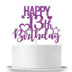 INNORU Púrpura Brillo Feliz 13 Cumpleaños Pastel Topper para Saludos a 13 Años... - Imagen 1 de 7