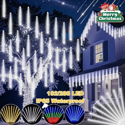 LED Christmas Meteor Shower Lights Outdoor Tree Falling Rain Drop Icicle Lights - Image 1 of 4