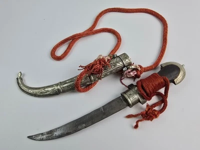 Винтажный марокканский турецкий изогнутый нож Koummya с деревянной ручкой латунные ножны веревка - Изображение 1 из 4