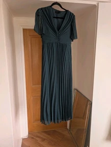 Asos Forest Green Pleated Dress - Size 12 New - Picture 1 of 9