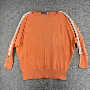Neuwertiges Samt Oberteil Damen Größe M Orange Strick Pullover Retro Sport Streifen Ärmel - Bild 1 von 13