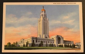 Vintage Leinen Postkarte - New State Capitol Tower Lincoln, Nebraska unbenutzt - Bild 1 von 2