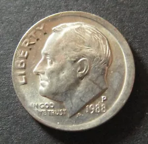 1988 P Off Center Roosevelt Dime Error * (P4710) - Picture 1 of 2
