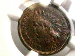 1866  INDIAN ONE CENT, NGC AU53  BN,  NICE TONE - Picture 1 of 7