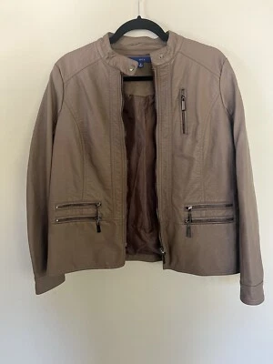 APT 9 Womens Size M Tan/Brown Moto Jacket, Zip-front; Lined Faux Leather - Image 1 of 4