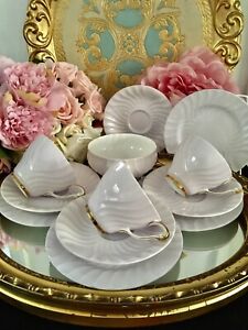 Queen Anne English Bone China Light Pink Lilac Tea Cups Trios Tea Set X12 🎀