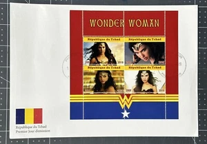 Chad 2019 (FIRST DAY COVER) Superheroes Stamps Wonder Woman Gal Gadot Film Movie - Picture 1 of 2