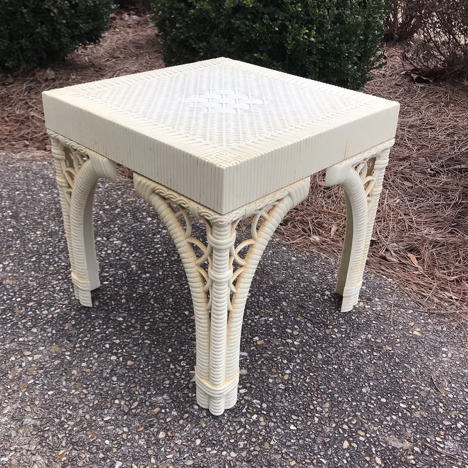 Vtg Burwood Mid Century Chinoiserie BAMBOO Hollywood Regency Cube End Table - Image 1 of 4