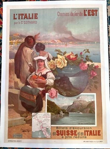 L'ITALIE ST GOTTHARD SWISS BY HUGO D'ALESI ORIGINAL NAPLES 1900 CHEMIN DE FER - Picture 1 of 6